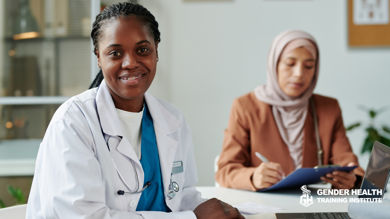 Two clinical professionals collaborating on better supporting their trans and gender-diverse clients
